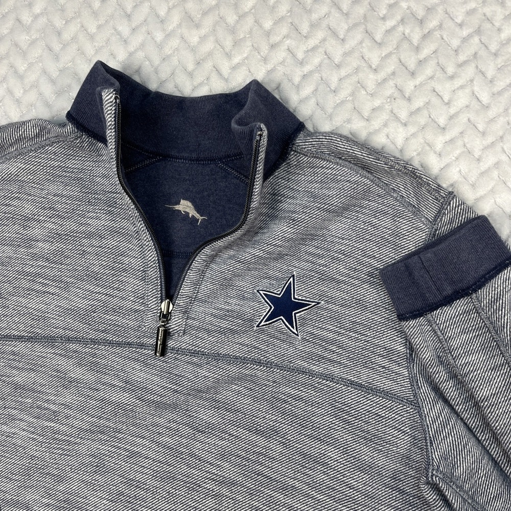 Dallas Cowboys Tommy Bahama NFL Men L Blue 1/4 Zip Pullover Star Logo Reversible - Picture 2 of 14